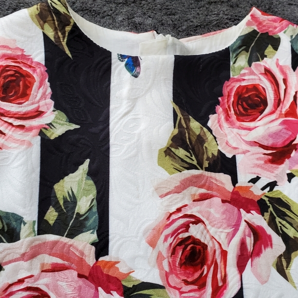 CUSTOM MADE ELGANT DRESS ROSES, BUTTERFLIES AND STRIPES 6-8T - Picture 5 of 10